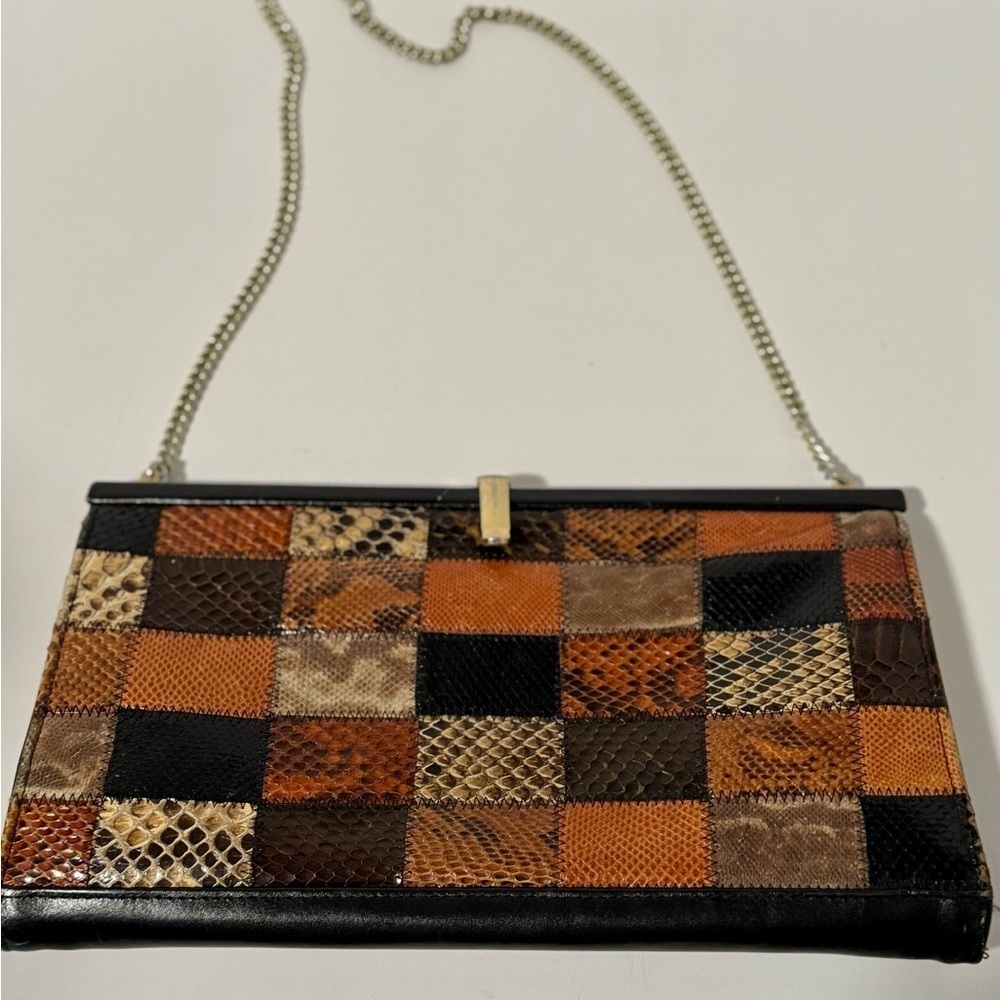 Patchwork Leather Clutch - Brown and Black